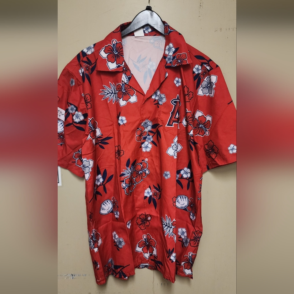 Angels Baseball Hawaiian style button down shirt size OSFM